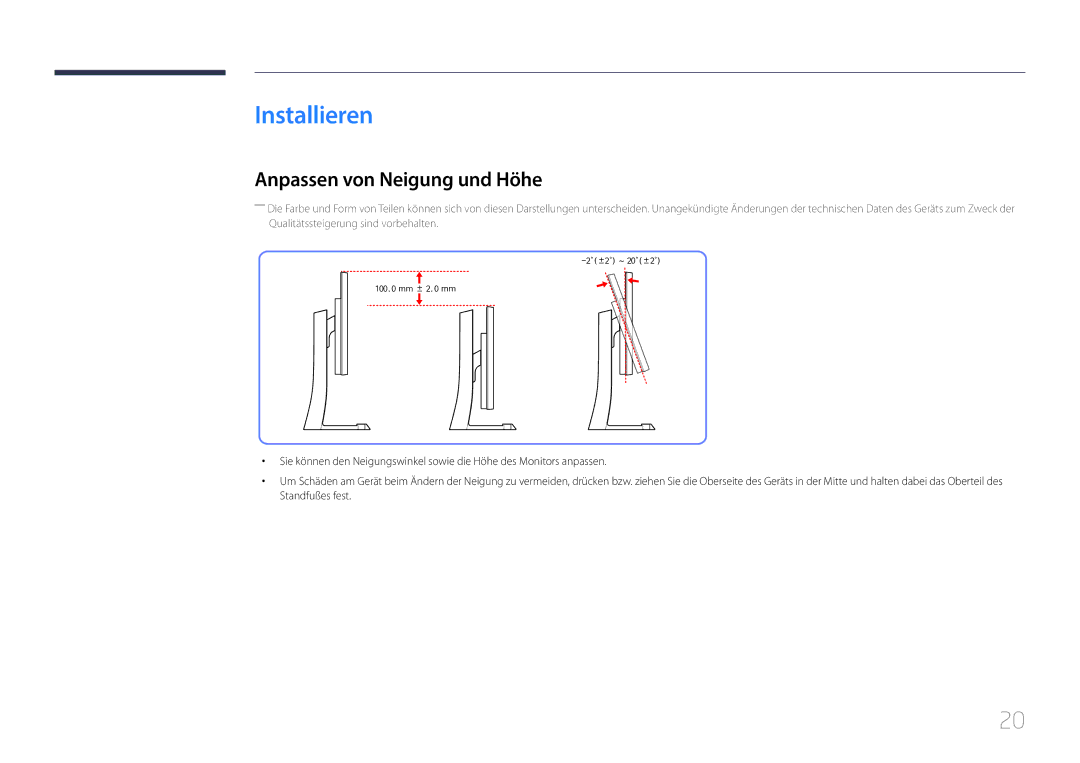 Samsung LS29E790CNS/EN manual Installieren, Anpassen von Neigung und Höhe 