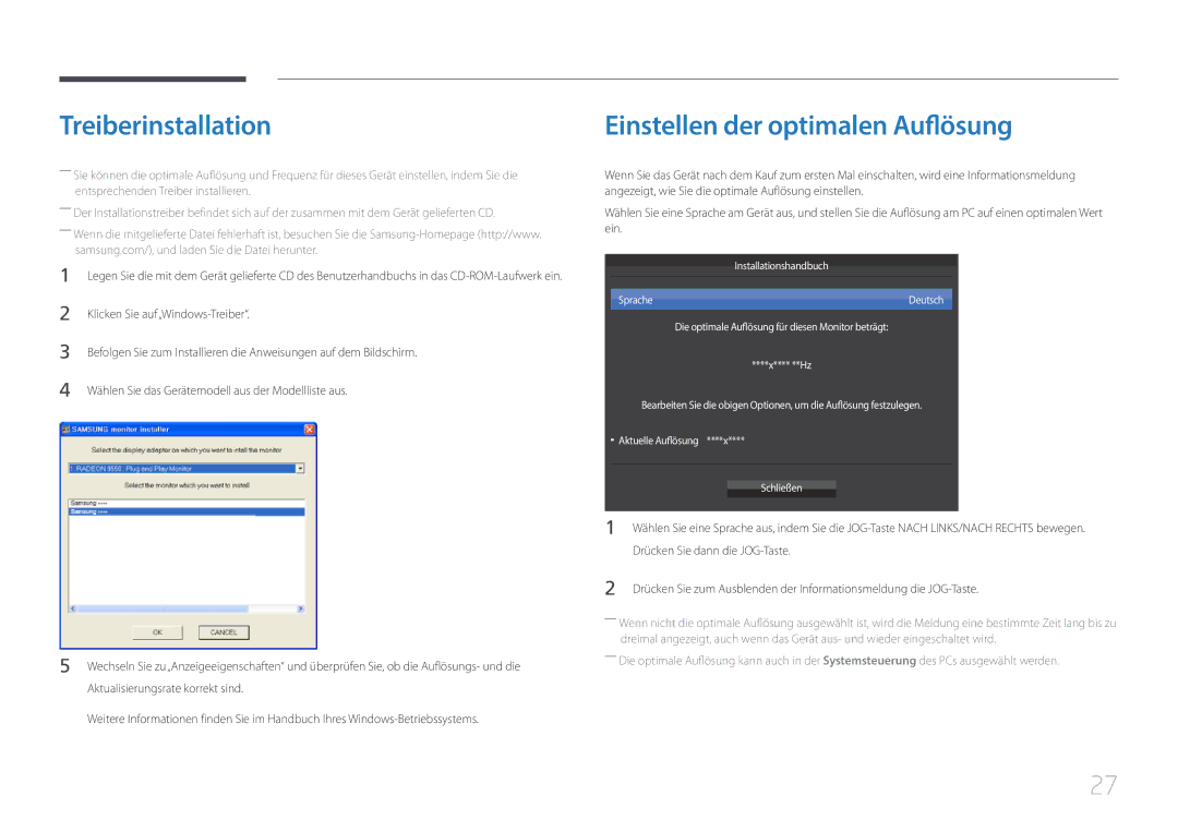 Samsung LS29E790CNS/EN manual Treiberinstallation, Einstellen der optimalen Auflösung, Klicken Sie auf„Windows-Treiber 