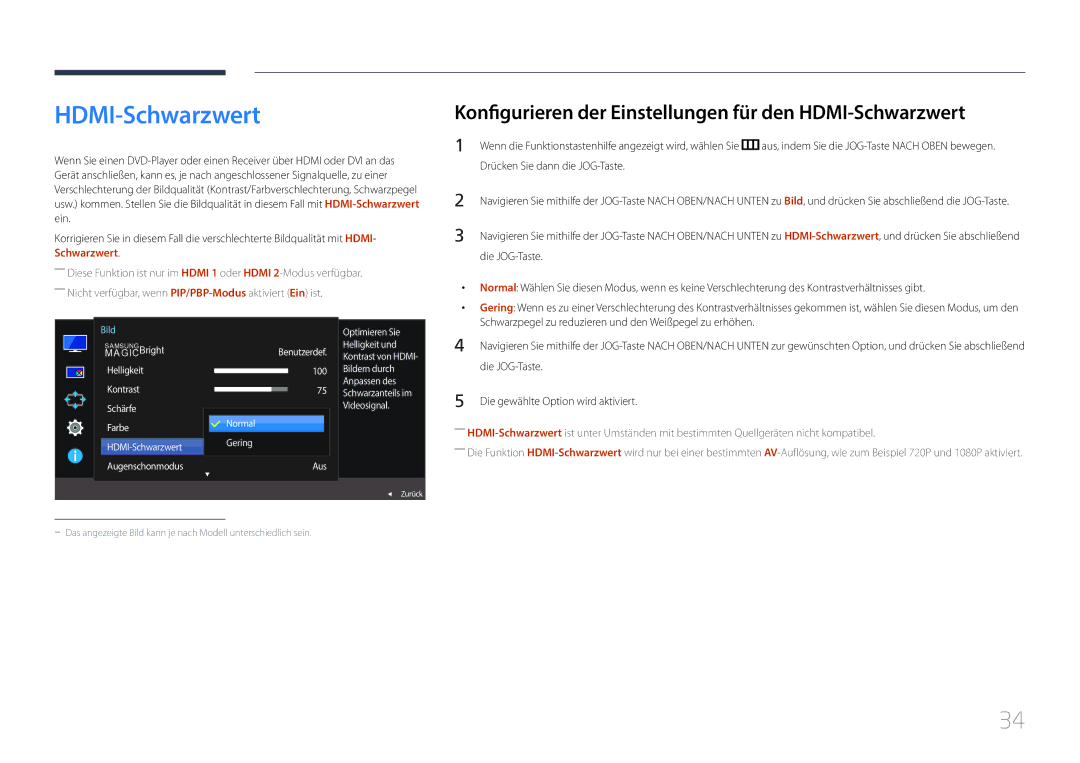 Samsung LS29E790CNS/EN manual Konfigurieren der Einstellungen für den HDMI-Schwarzwert 