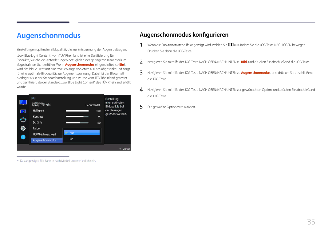 Samsung LS29E790CNS/EN manual Augenschonmodus konfigurieren 