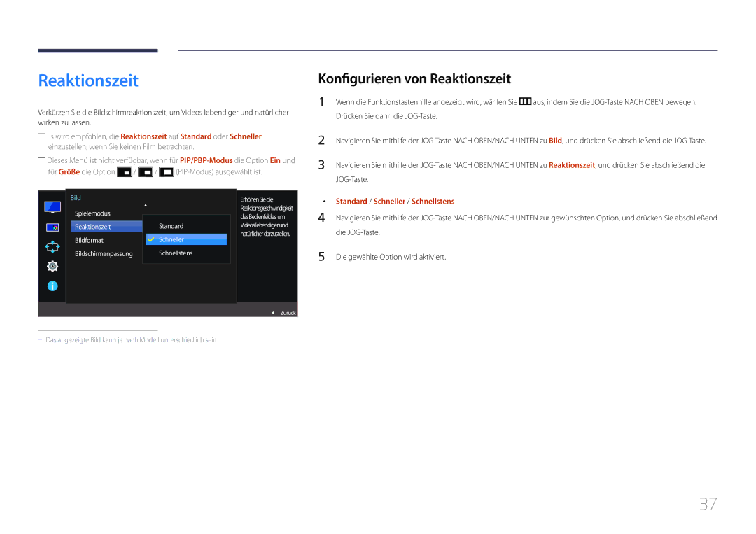 Samsung LS29E790CNS/EN manual Konfigurieren von Reaktionszeit 