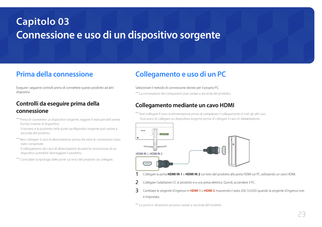 Samsung LS29E790CNS/EN Connessione e uso di un dispositivo sorgente, Prima della connessione, Collegamento e uso di un PC 