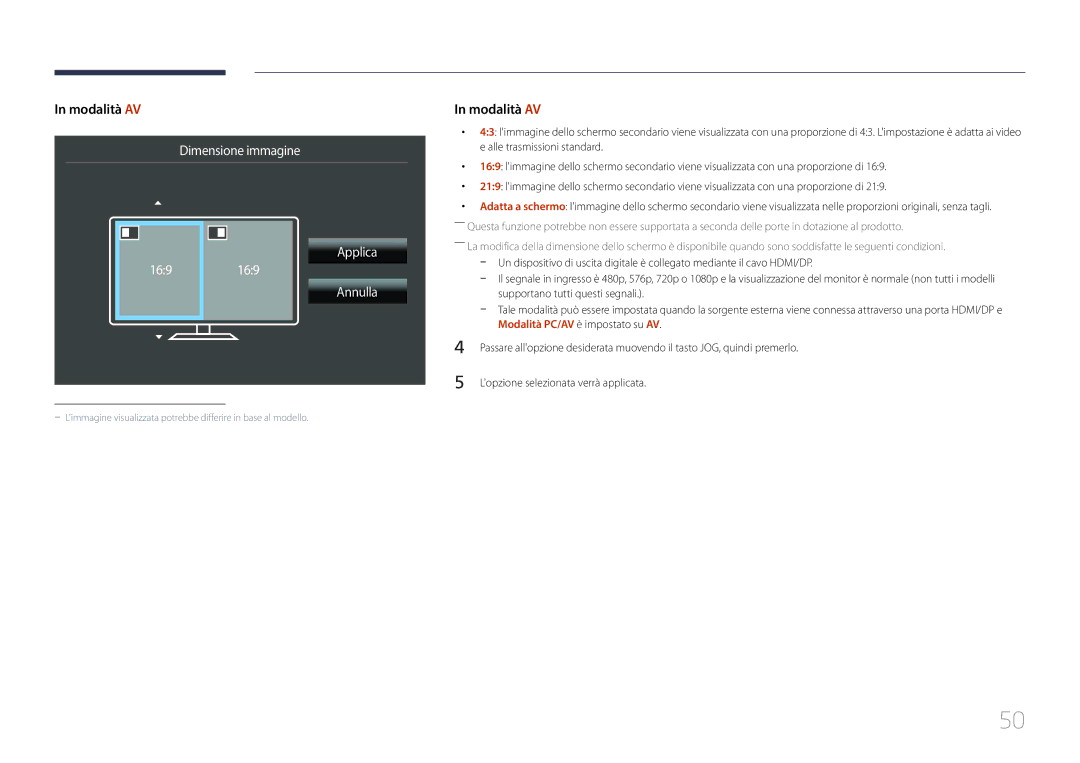 Samsung LS29E790CNS/EN manual Dimensione immagine Applica 169 Annulla 