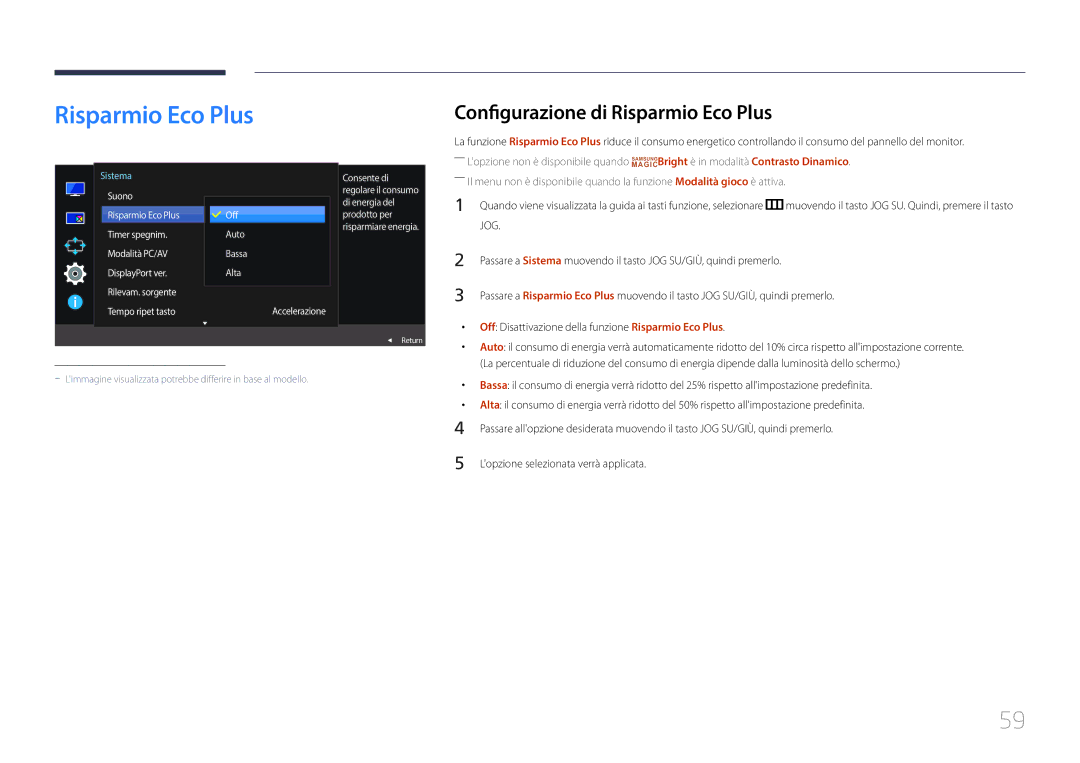 Samsung LS29E790CNS/EN Configurazione di Risparmio Eco Plus, Off Disattivazione della funzione Risparmio Eco Plus 