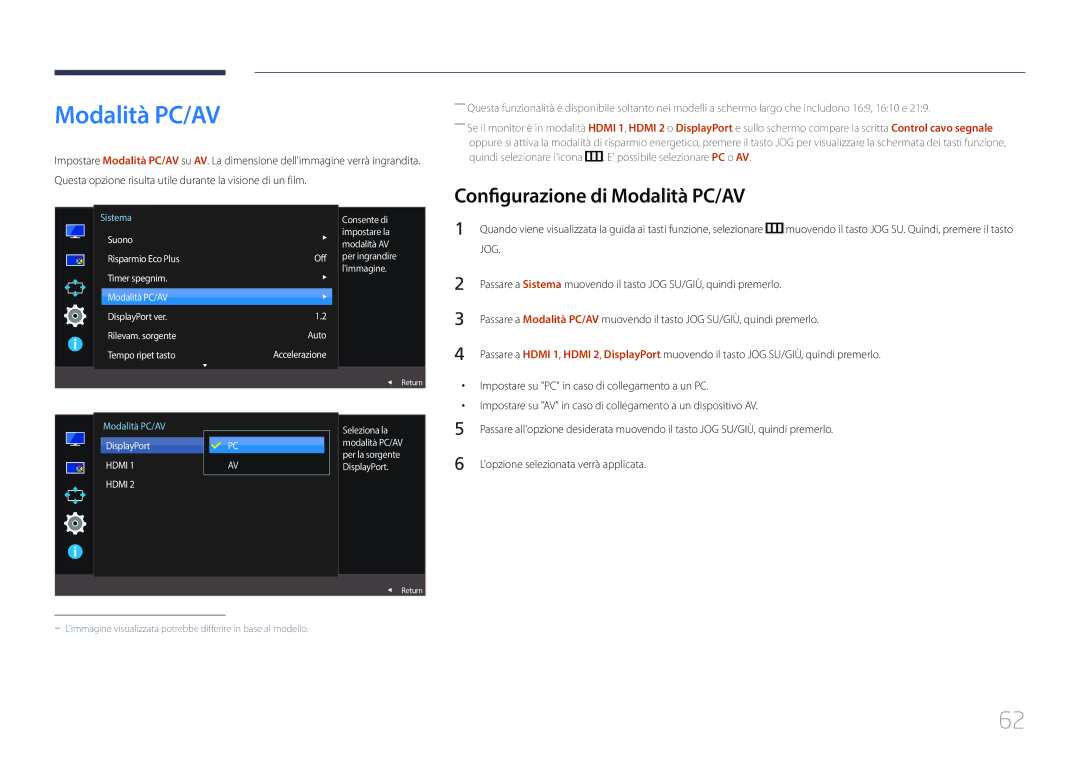 Samsung LS29E790CNS/EN manual Configurazione di Modalità PC/AV 