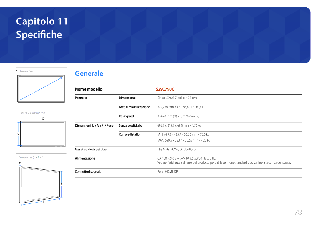 Samsung LS29E790CNS/EN manual Specifiche, Generale, Nome modello 