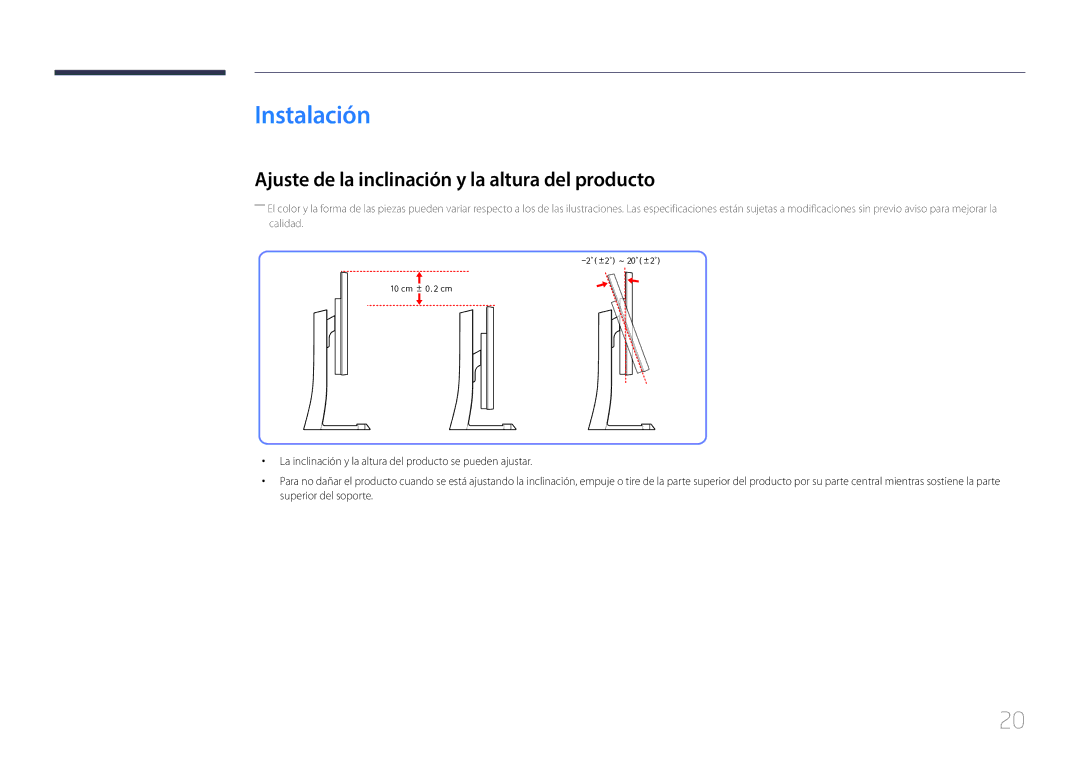 Samsung LS29E790CNS/EN manual Instalación, Ajuste de la inclinación y la altura del producto 