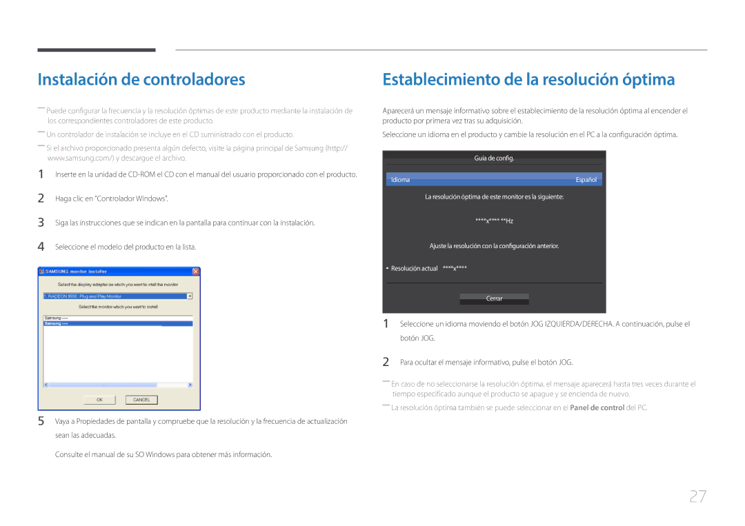 Samsung LS29E790CNS/EN manual Instalación de controladores, Establecimiento de la resolución óptima 