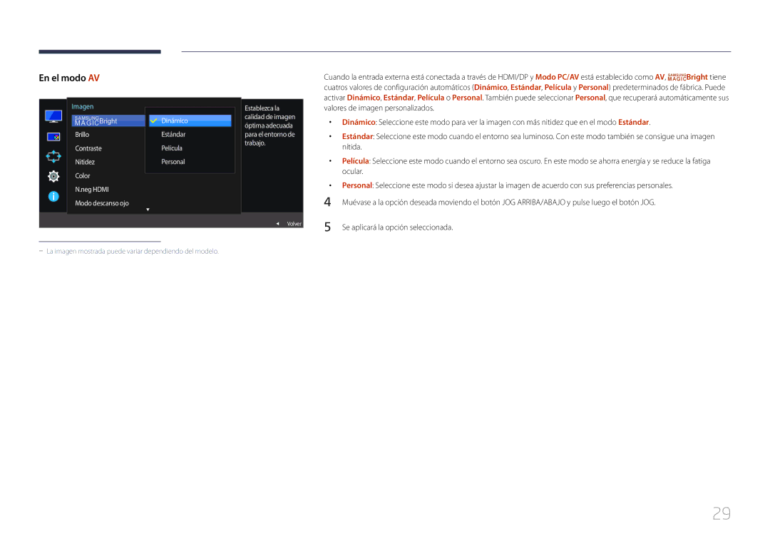 Samsung LS29E790CNS/EN manual Se aplicará la opción seleccionada, Dinámico 