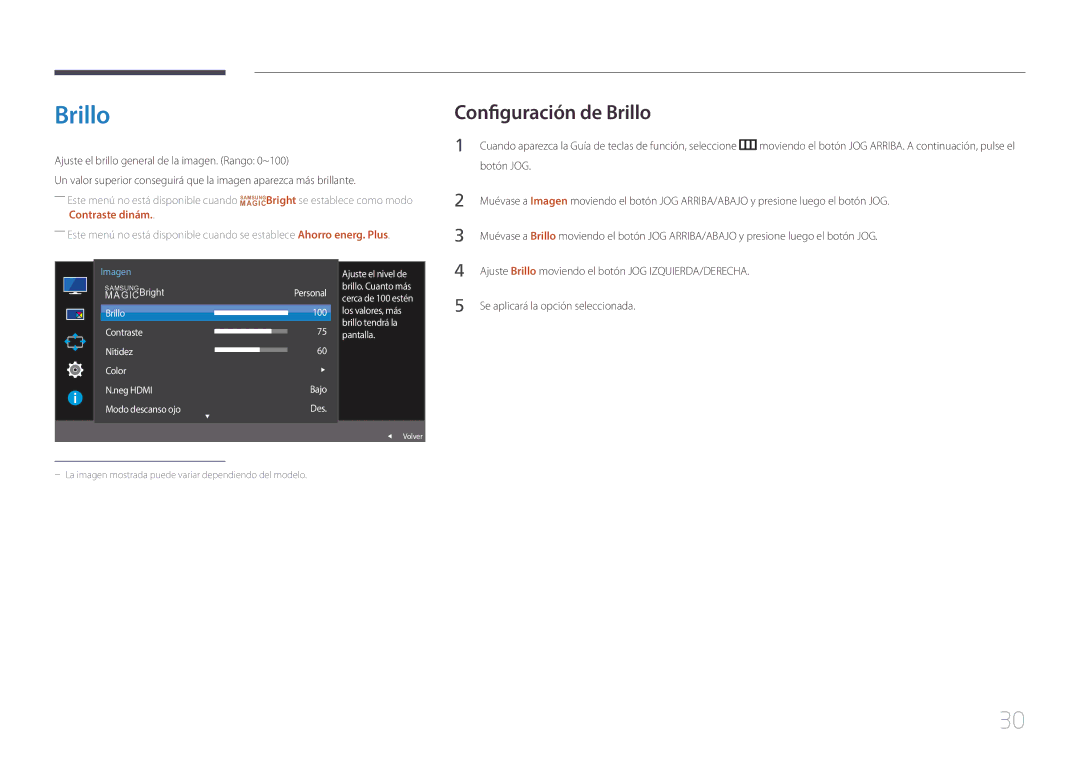 Samsung LS29E790CNS/EN manual Configuración de Brillo 