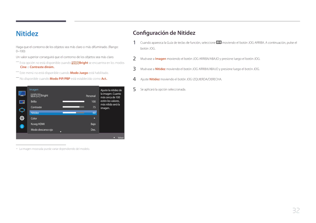 Samsung LS29E790CNS/EN manual Configuración de Nitidez, Más nítida será la, Imagen 