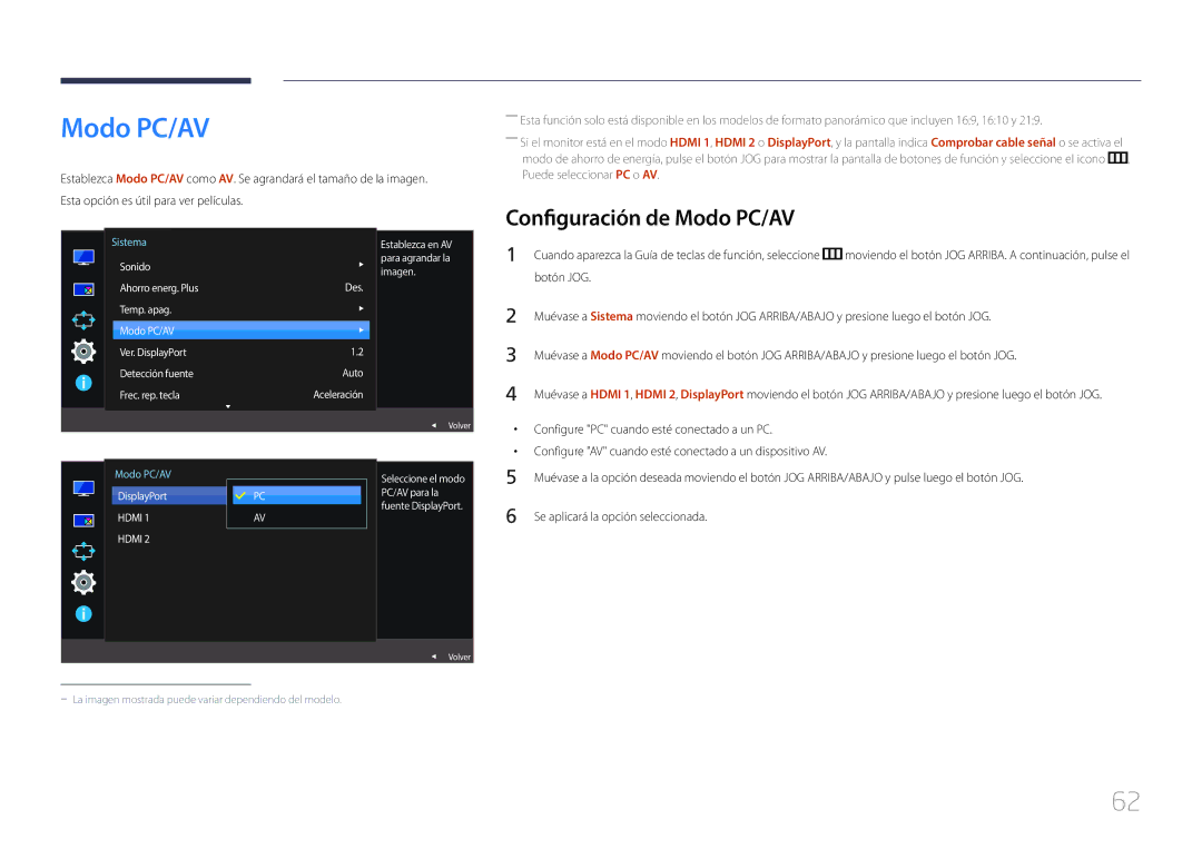 Samsung LS29E790CNS/EN manual Configuración de Modo PC/AV 