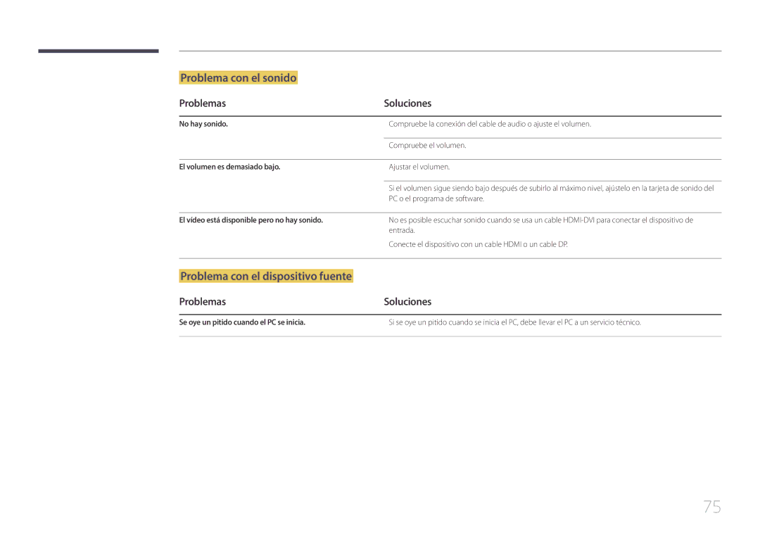 Samsung LS29E790CNS/EN manual No hay sonido, Compruebe el volumen, El volumen es demasiado bajo 