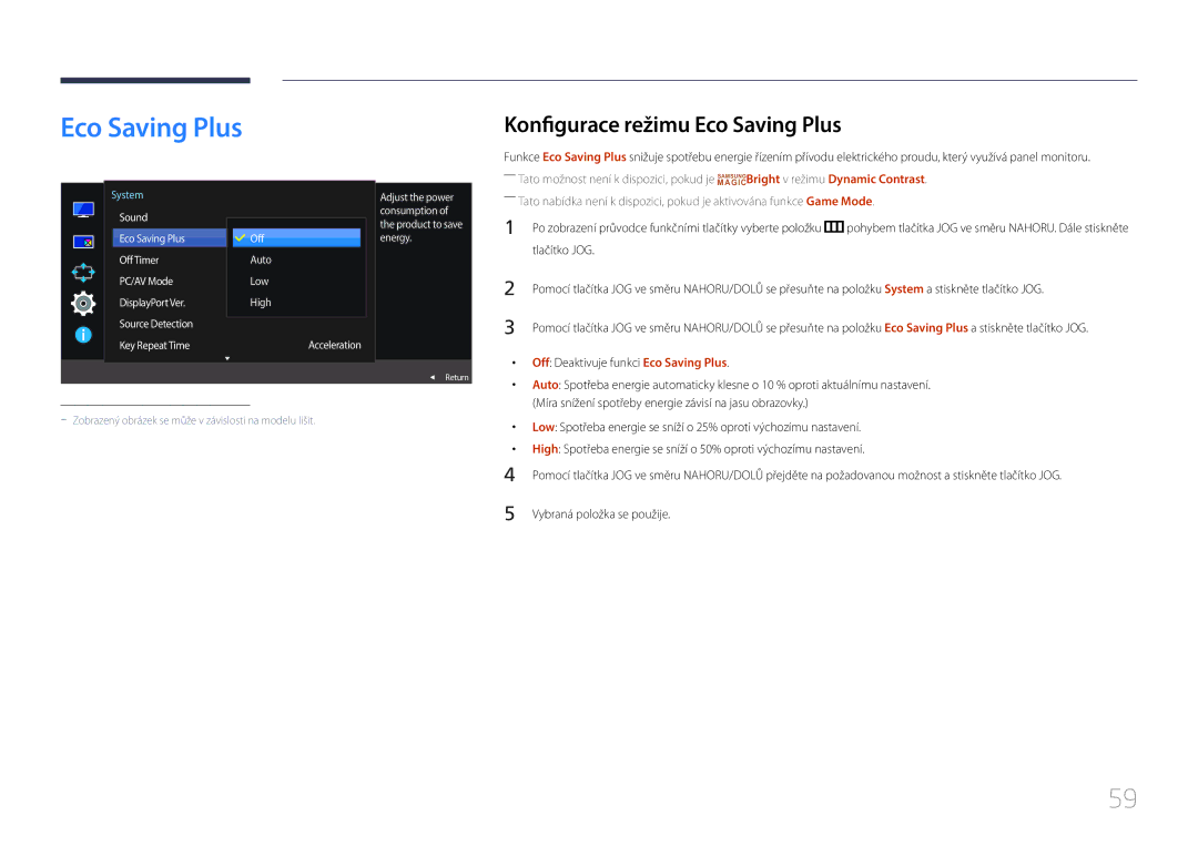 Samsung LS29E790CNS/EN manual Konfigurace režimu Eco Saving Plus 