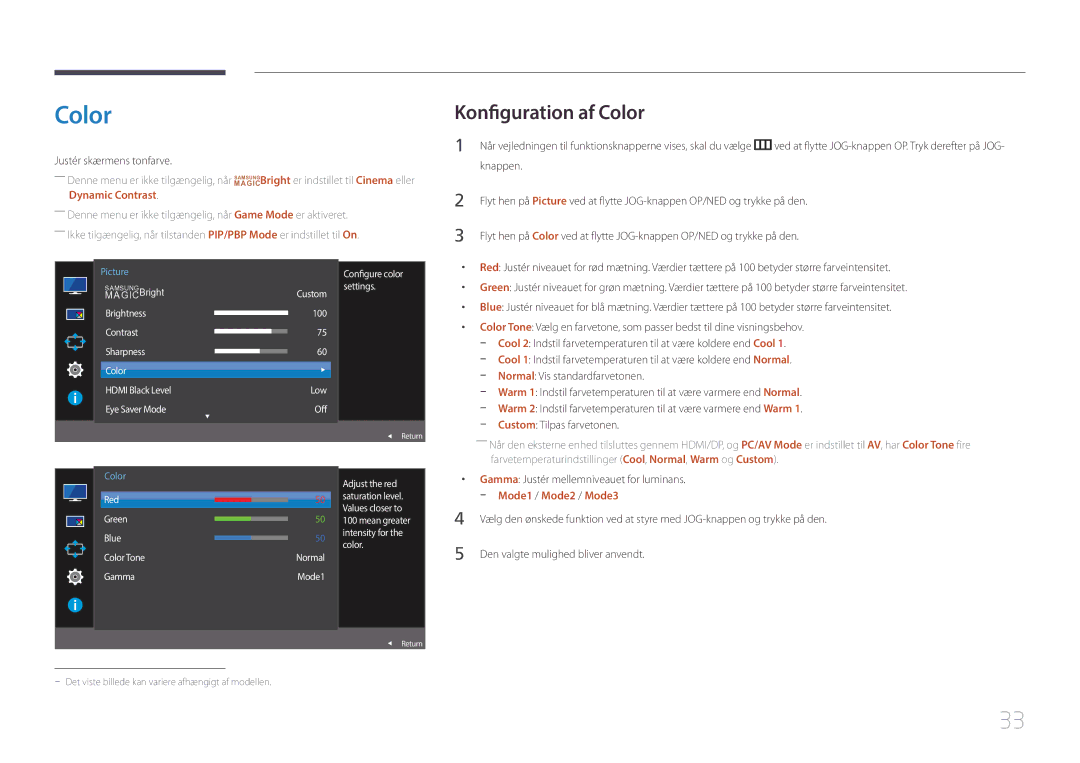 Samsung LS29E790CNS/EN manual Konfiguration af Color, Mode1 / Mode2 / Mode3 