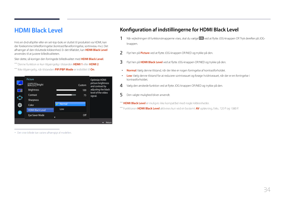 Samsung LS29E790CNS/EN manual Konfiguration af indstillingerne for Hdmi Black Level 