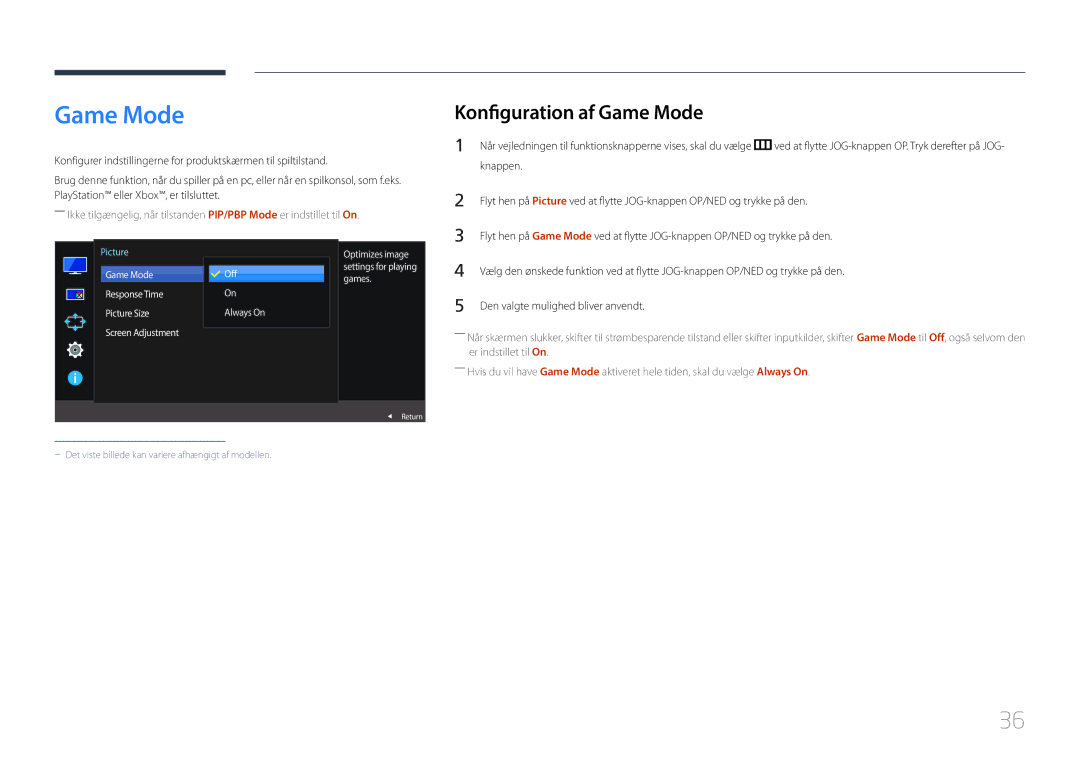 Samsung LS29E790CNS/EN manual Konfiguration af Game Mode 