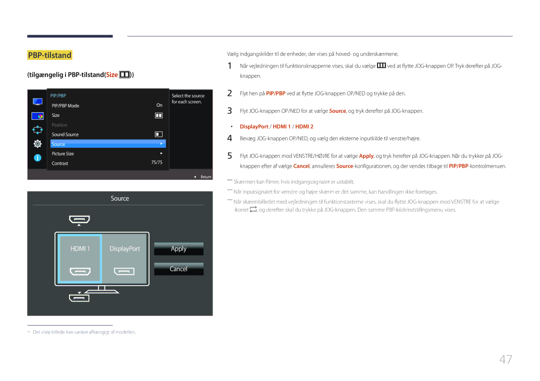 Samsung LS29E790CNS/EN manual Select the source, PIP/PBP Mode For each screen Size 