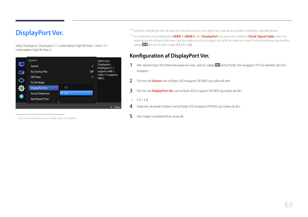 Samsung LS29E790CNS/EN manual Konfiguration af DisplayPort Ver, Hbr 