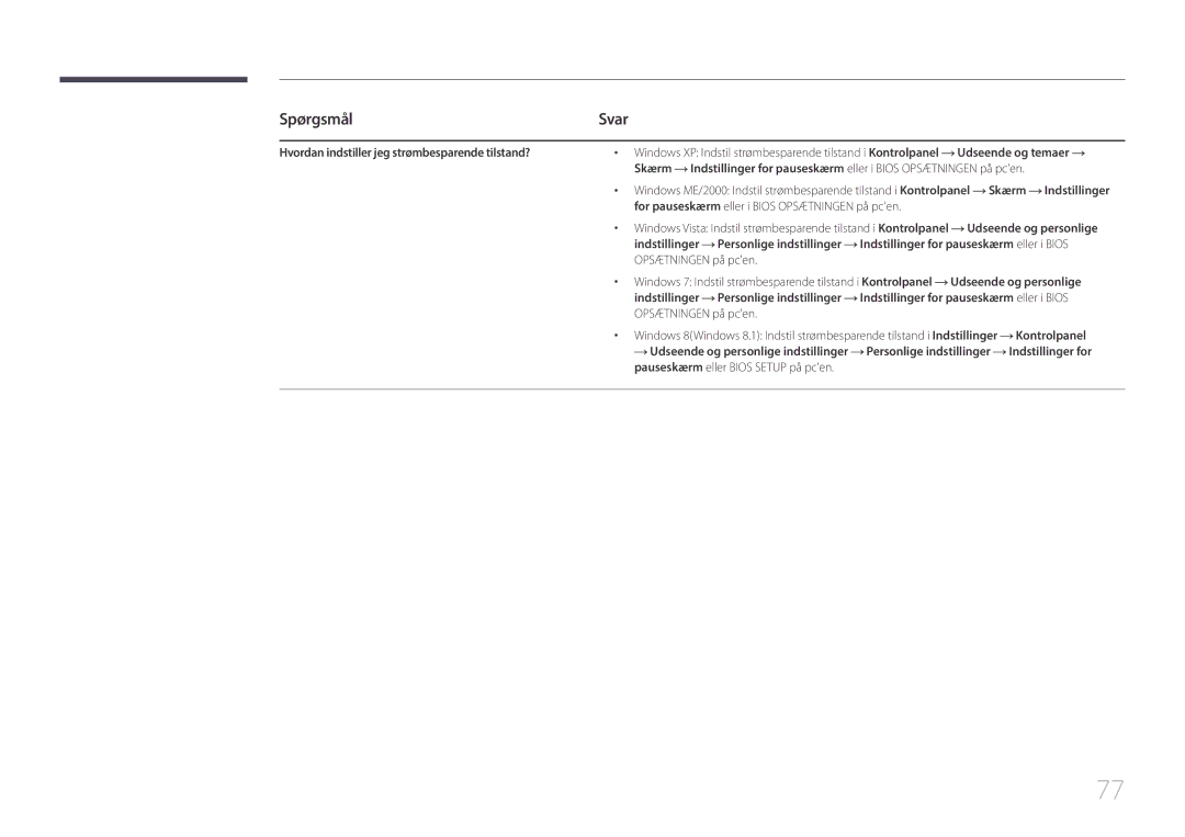 Samsung LS29E790CNS/EN manual Hvordan indstiller jeg strømbesparende tilstand?, Opsætningen på pcen 