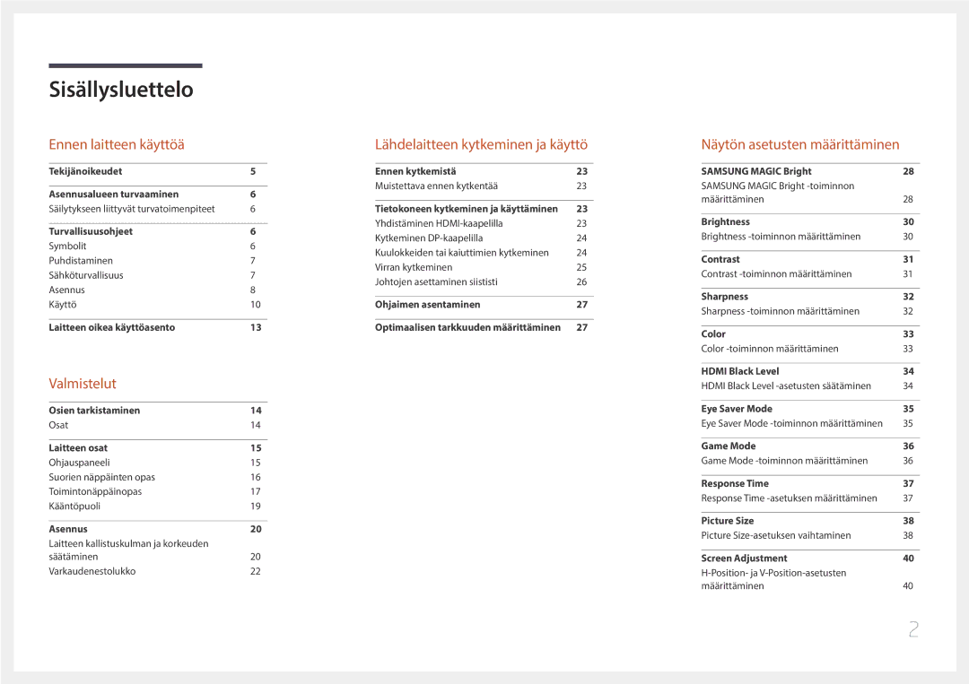 Samsung LS29E790CNS/EN manual Sisällysluettelo 