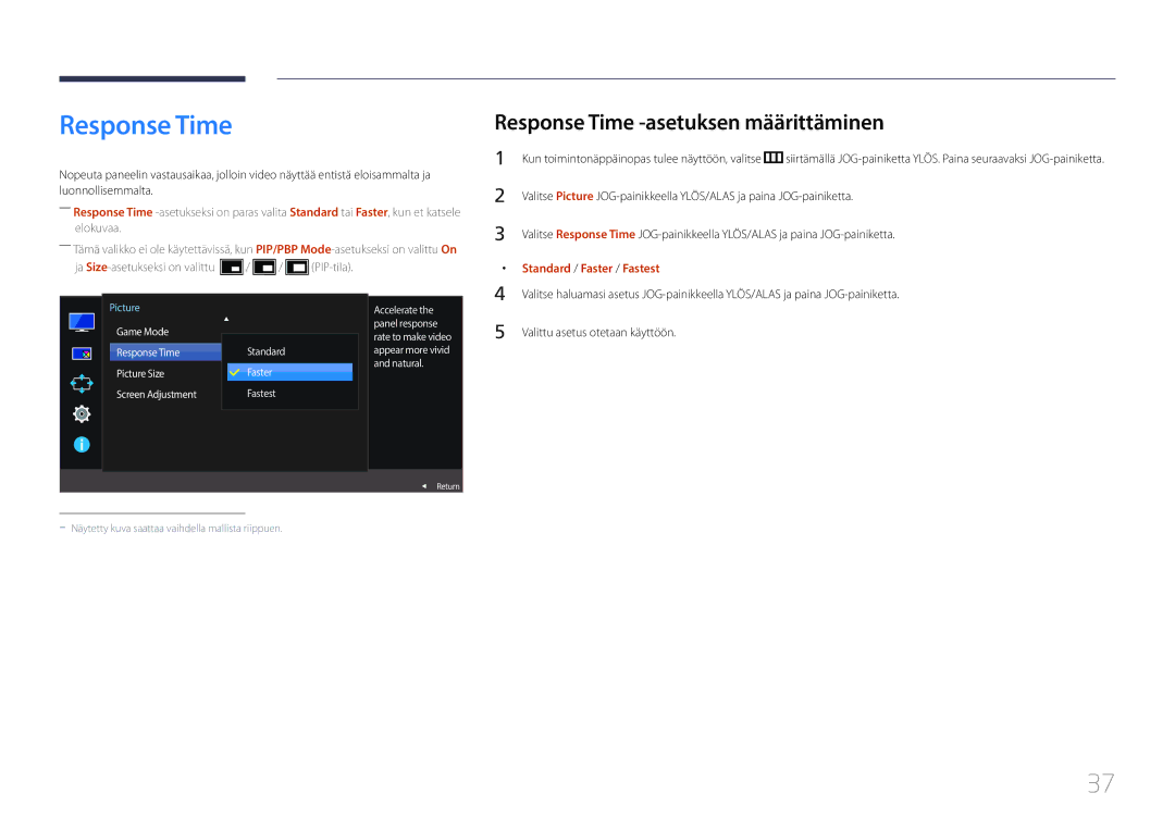 Samsung LS29E790CNS/EN manual Response Time -asetuksen määrittäminen 