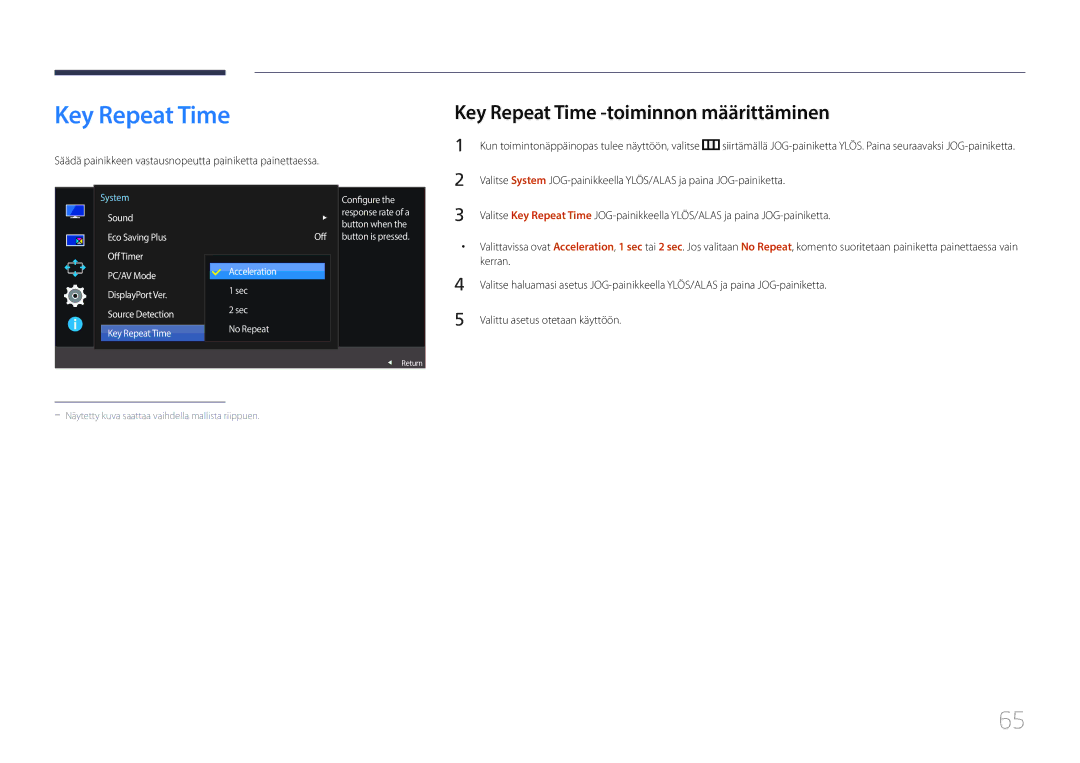 Samsung LS29E790CNS/EN manual Key Repeat Time -toiminnon määrittäminen, Kerran 