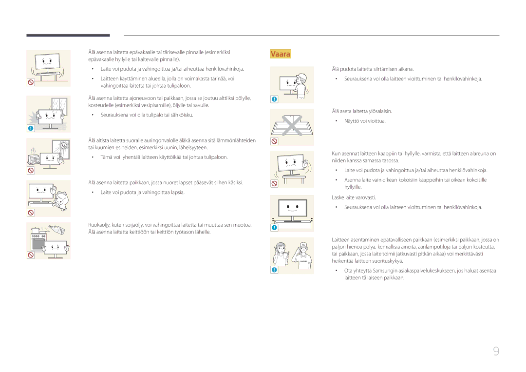 Samsung LS29E790CNS/EN manual Tämä voi lyhentää laitteen käyttöikää tai johtaa tulipaloon 