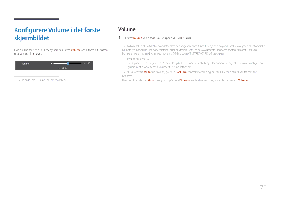 Samsung LS29E790CNS/EN manual Konfigurere Volume i det første skjermbildet 