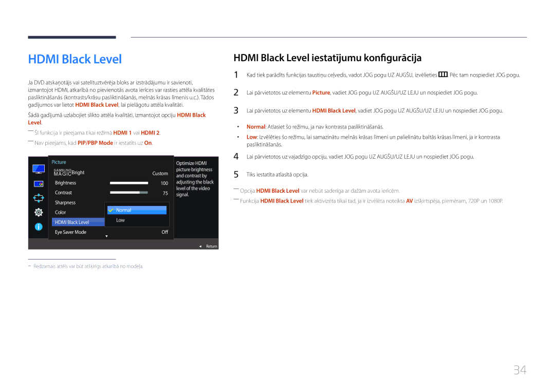 Samsung LS29E790CNS/EN manual Hdmi Black Level iestatījumu konfigurācija 