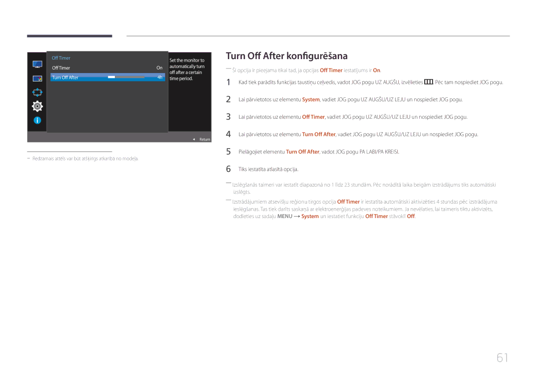 Samsung LS29E790CNS/EN manual Turn Off After konfigurēšana, Set the monitor to 