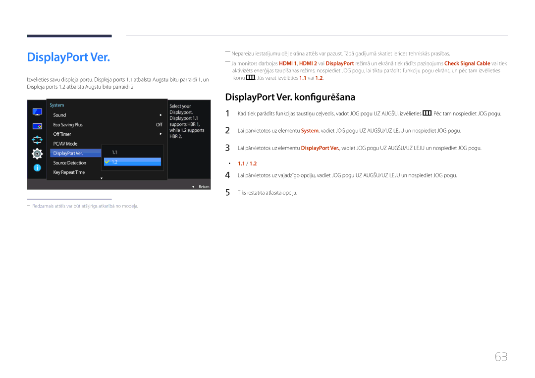 Samsung LS29E790CNS/EN manual DisplayPort Ver. konfigurēšana, Hbr 