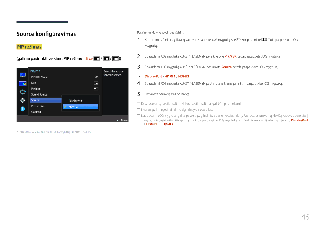 Samsung LS29E790CNS/EN manual Source konfigūravimas, Pasirinkite kiekvieno ekrano šaltinį 