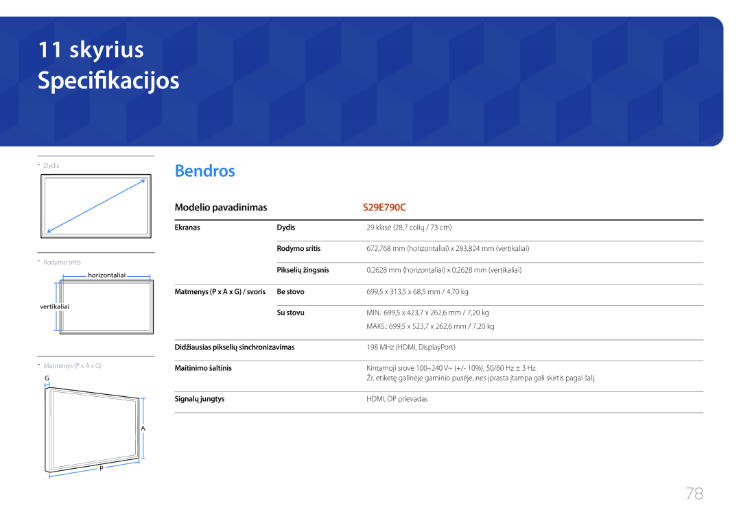 Samsung LS29E790CNS/EN manual Specifikacijos, Bendros 