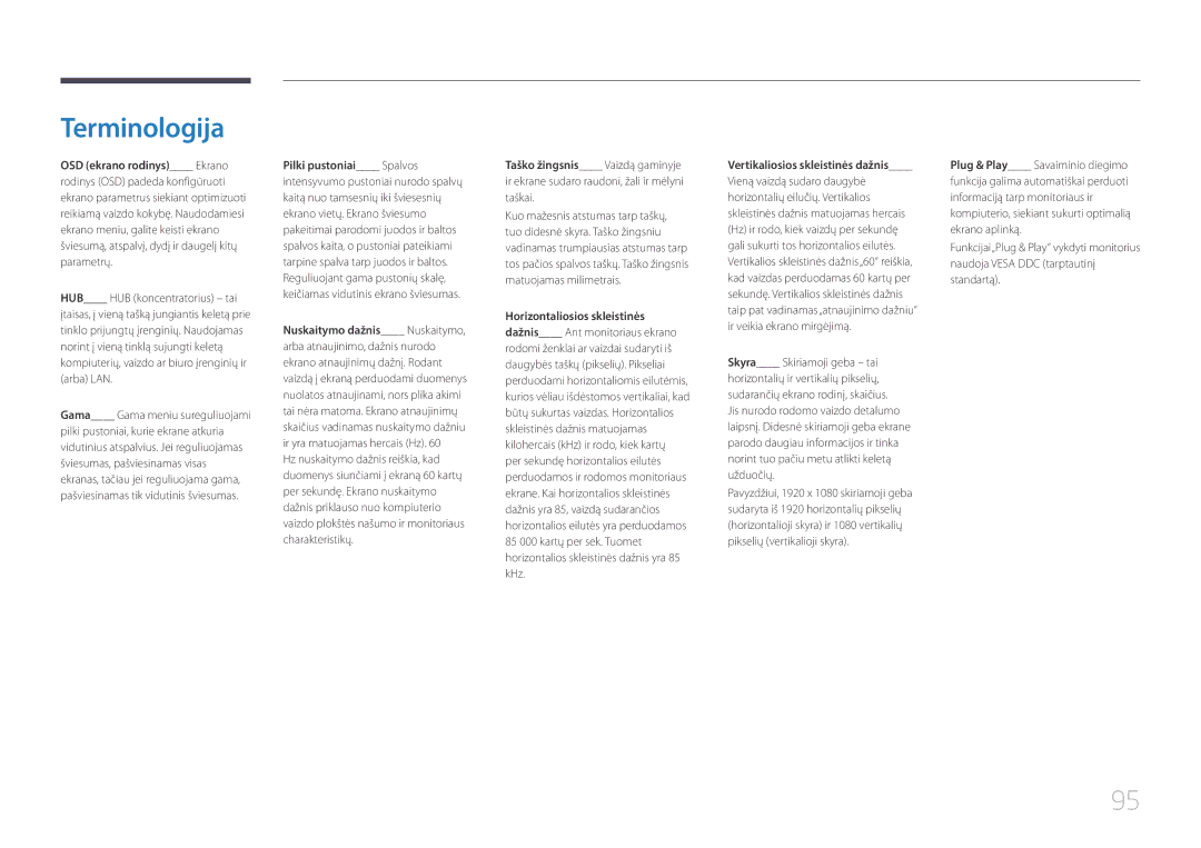 Samsung LS29E790CNS/EN manual Terminologija, OSD ekrano rodinys Ekrano 