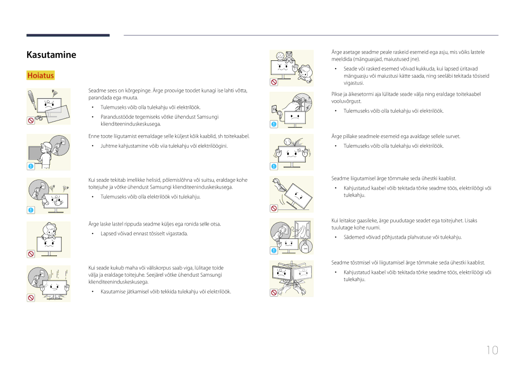 Samsung LS29E790CNS/EN manual Kasutamine, Kasutamise jätkamisel võib tekkida tulekahju või elektrilöök 