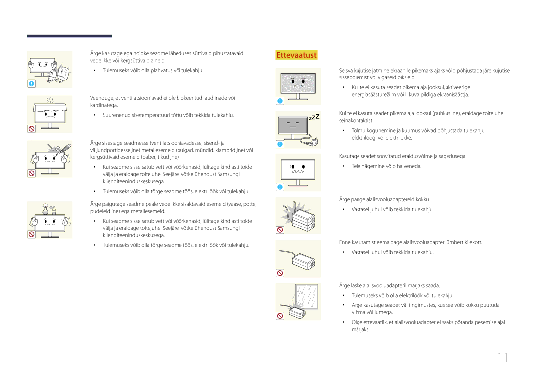 Samsung LS29E790CNS/EN manual Kergsüttivaid esemeid paber, tikud jne 