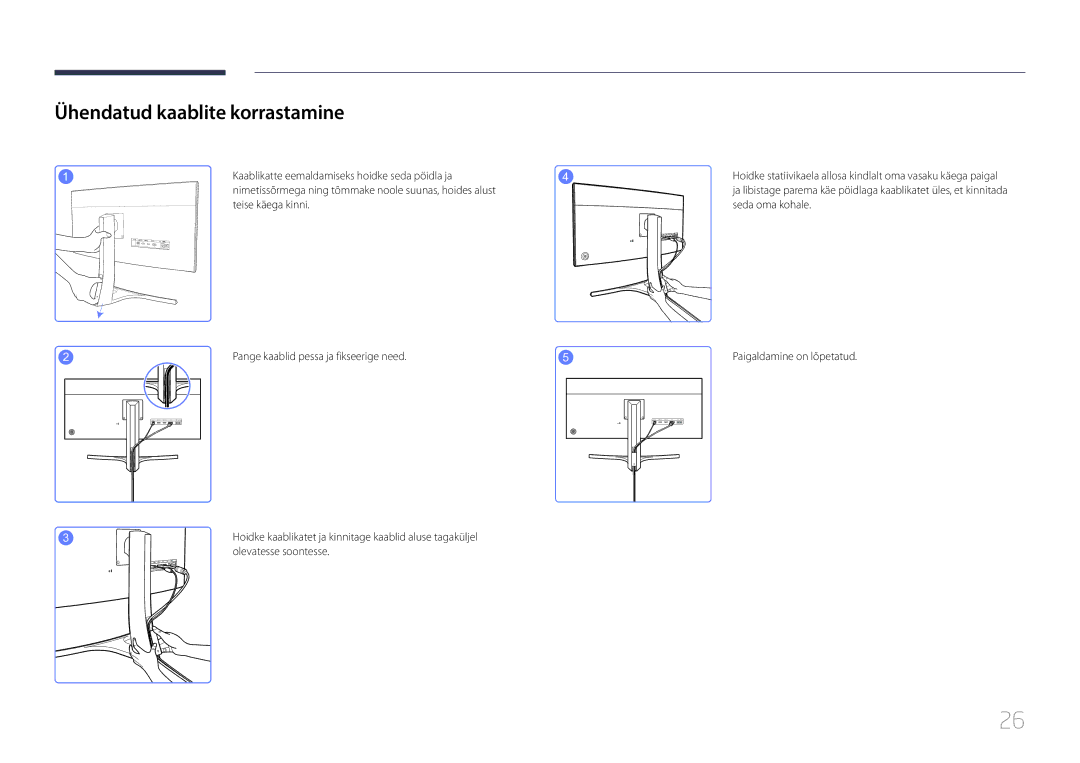 Samsung LS29E790CNS/EN manual Ühendatud kaablite korrastamine, Kaablikatte eemaldamiseks hoidke seda pöidla ja 