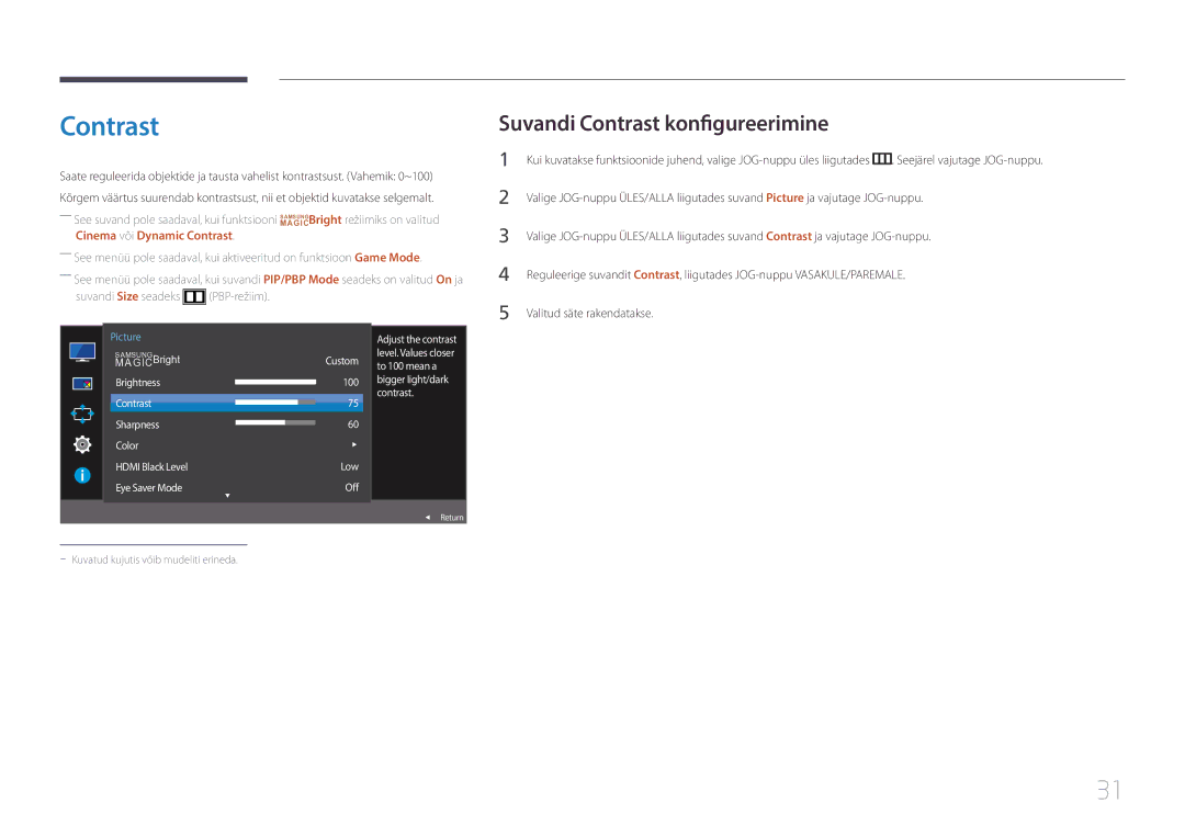 Samsung LS29E790CNS/EN manual Suvandi Contrast konfigureerimine 