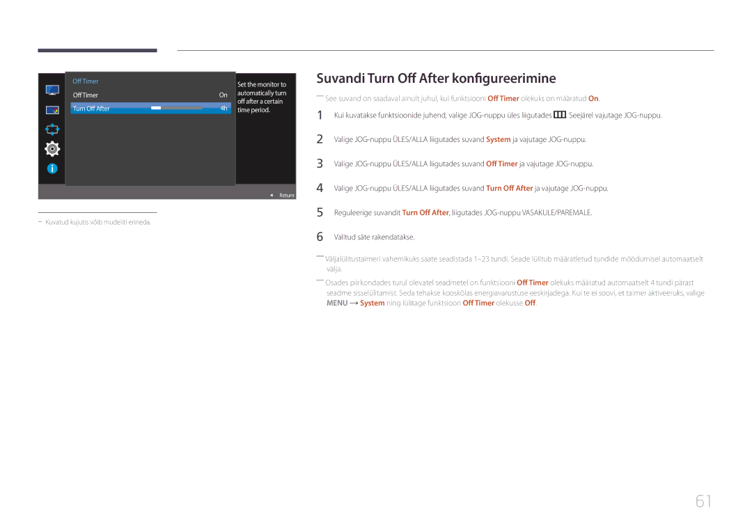 Samsung LS29E790CNS/EN manual Suvandi Turn Off After konfigureerimine 