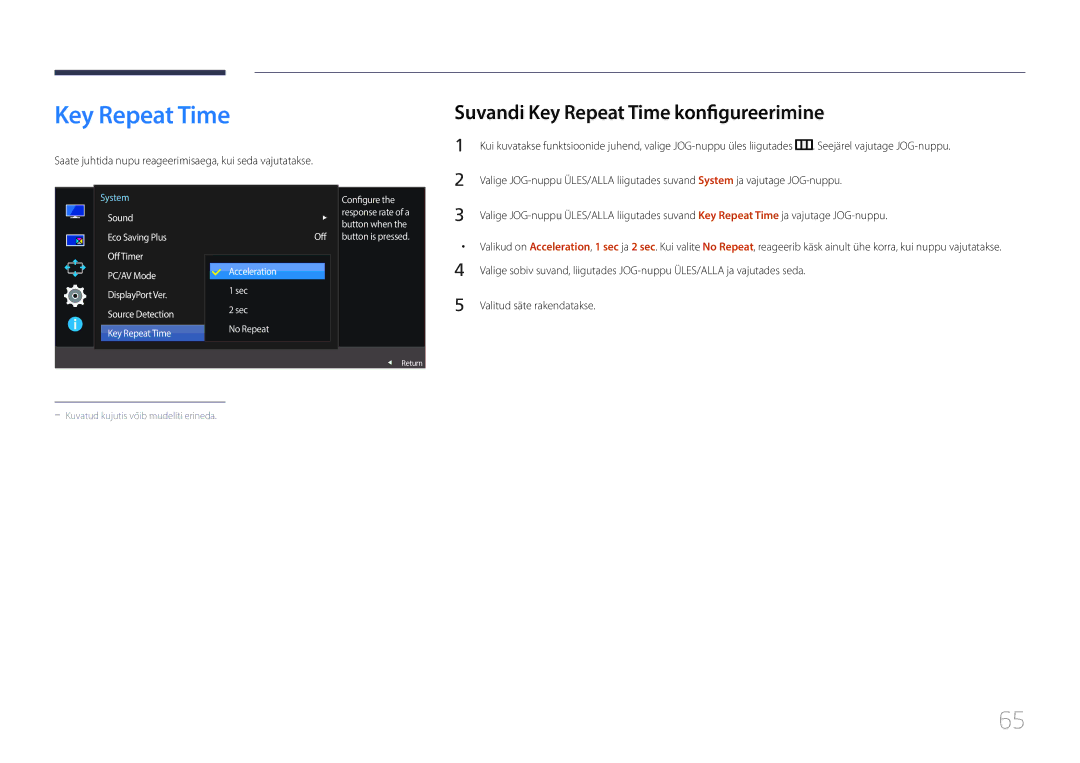 Samsung LS29E790CNS/EN manual Suvandi Key Repeat Time konfigureerimine 