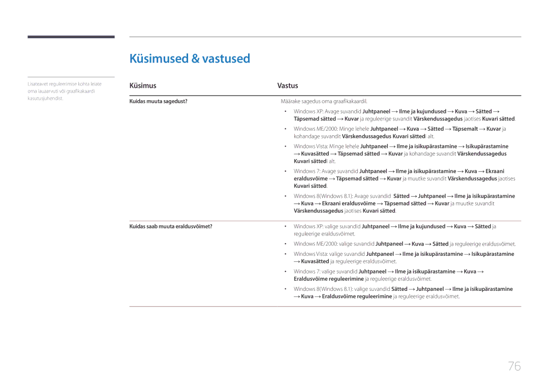 Samsung LS29E790CNS/EN manual Küsimused & vastused, Reguleerige eraldusvõimet, Kuvasätted ja reguleerige eraldusvõimet 