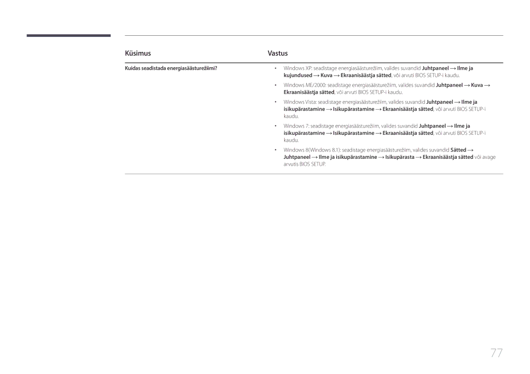 Samsung LS29E790CNS/EN manual Kuidas seadistada energiasäästurežiimi? 