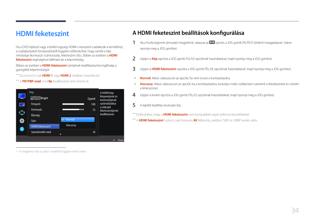 Samsung LS29E790CNS/EN manual Hdmi feketeszint beállítások konfigurálása 