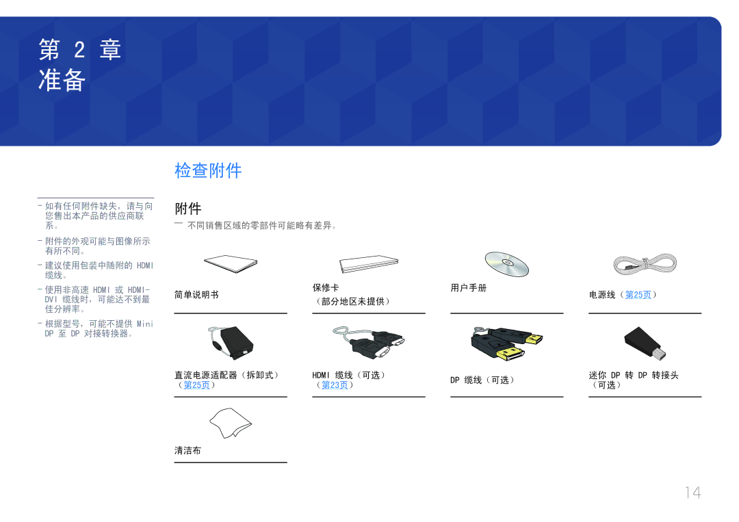 Samsung LS29E790CNS/EN manual 检查附件, ――不同销售区域的零部件可能略有差异。 