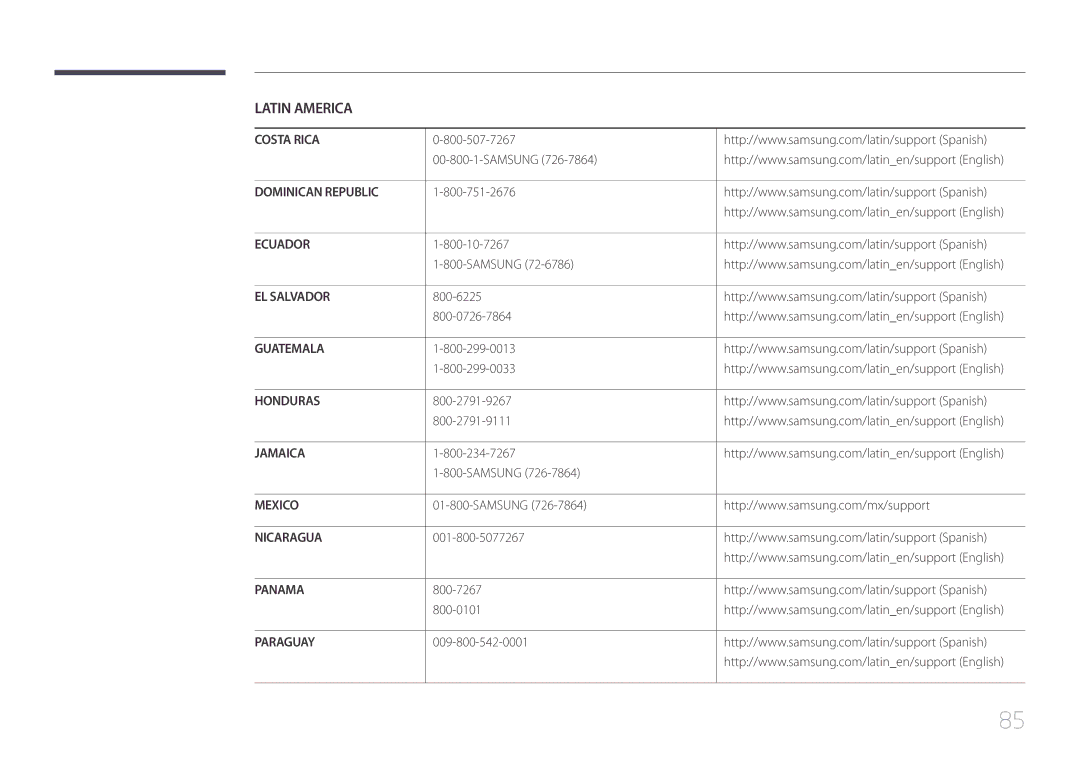 Samsung LS29E790CNS/EN manual Costa Rica 