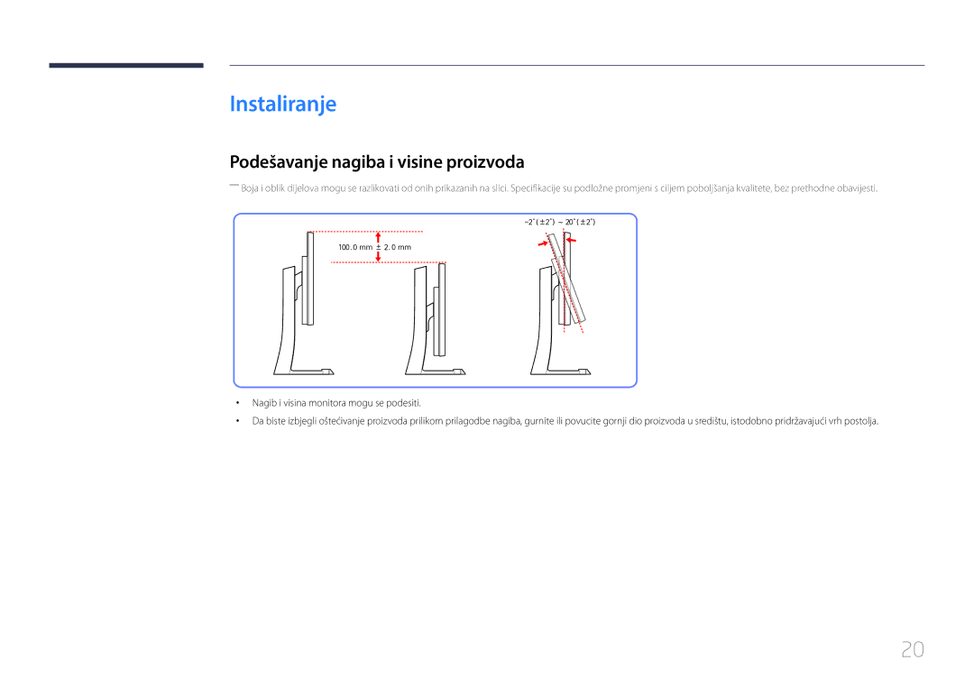 Samsung LS29E790CNS/EN manual Instaliranje, Podešavanje nagiba i visine proizvoda 