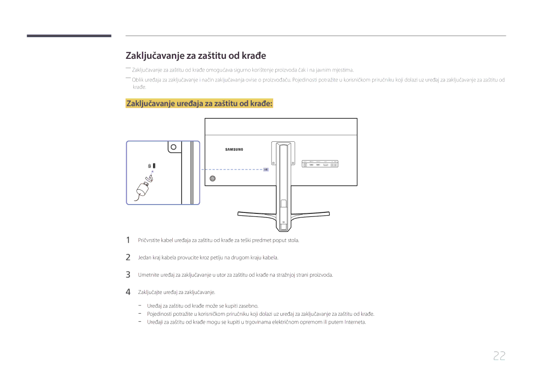 Samsung LS29E790CNS/EN manual Zaključavanje za zaštitu od krađe, Zaključavanje uređaja za zaštitu od krađe 