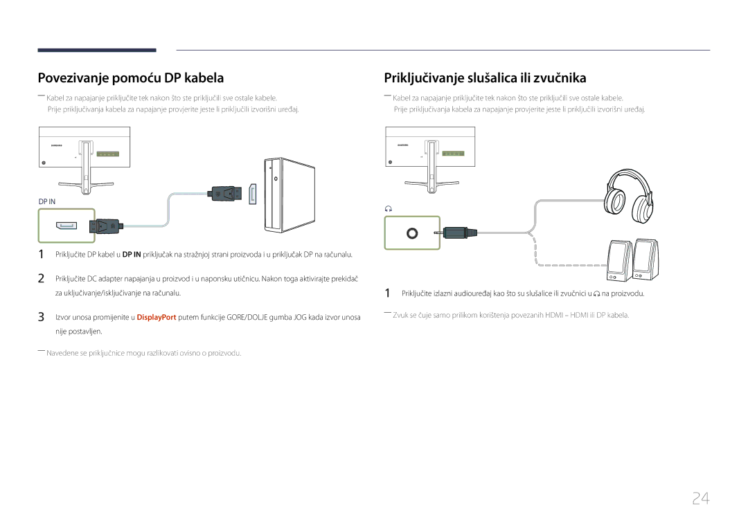 Samsung LS29E790CNS/EN manual Povezivanje pomoću DP kabela, Priključivanje slušalica ili zvučnika, Nije postavljen 