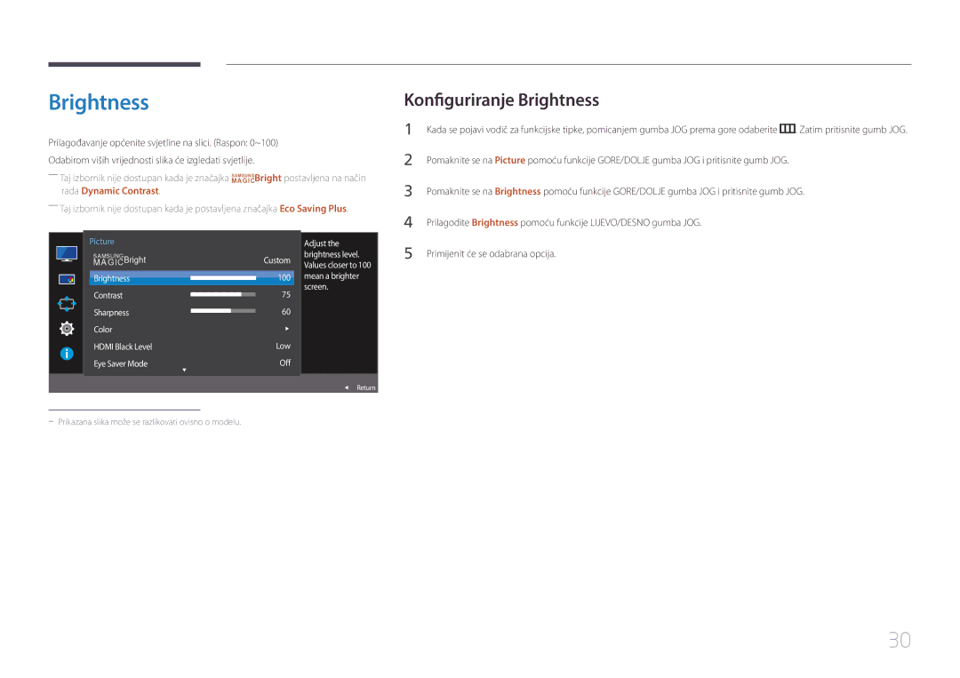 Samsung LS29E790CNS/EN manual Konfiguriranje Brightness 